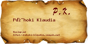 Páhoki Klaudia névjegykártya